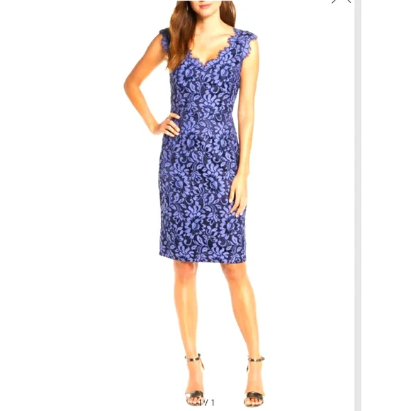 eliza j floral lace sheath dress Metallic Floral Lace Sheath Dress (Women)
